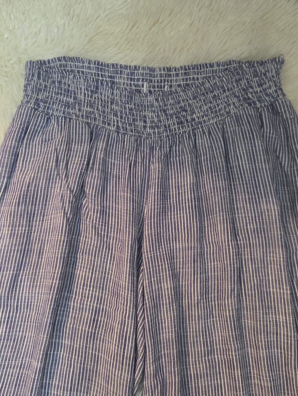 Motherhood Women's Maternity Blue/White Striped Linen Blend Wide Leg Pants - XL